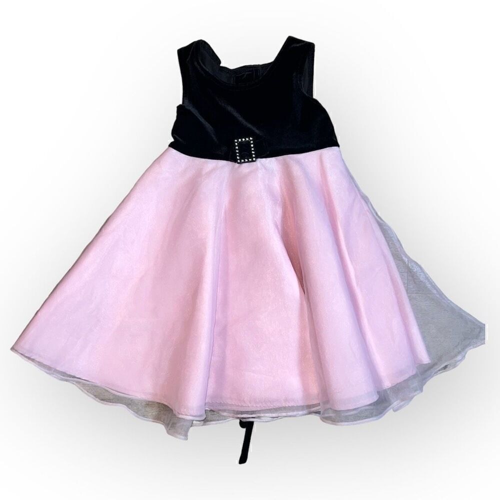 Perfectly Dressed, Black & Pink Dress, Rhinestone Faux Belt Accent, Toddler 3T
